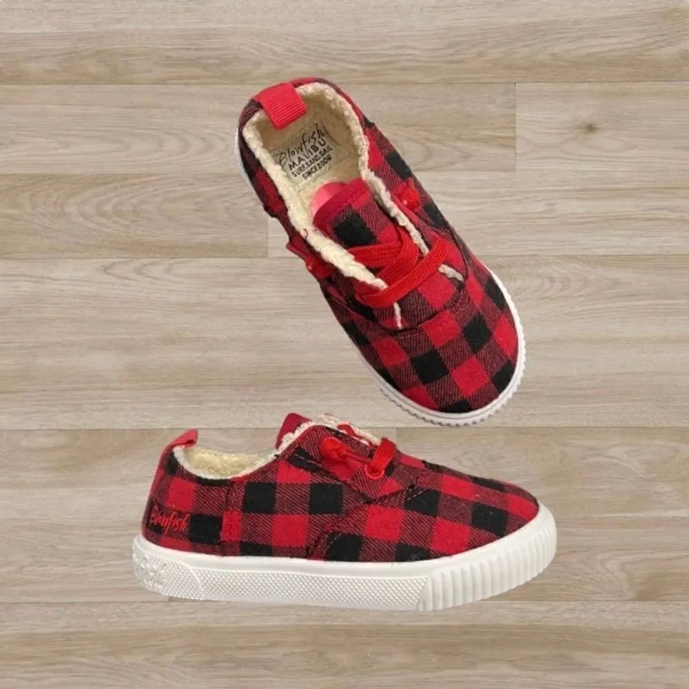 NWOT Blowfish Red and Black Buffalo Plaid Sherpa Lined Sneakers Toddler Sz 10